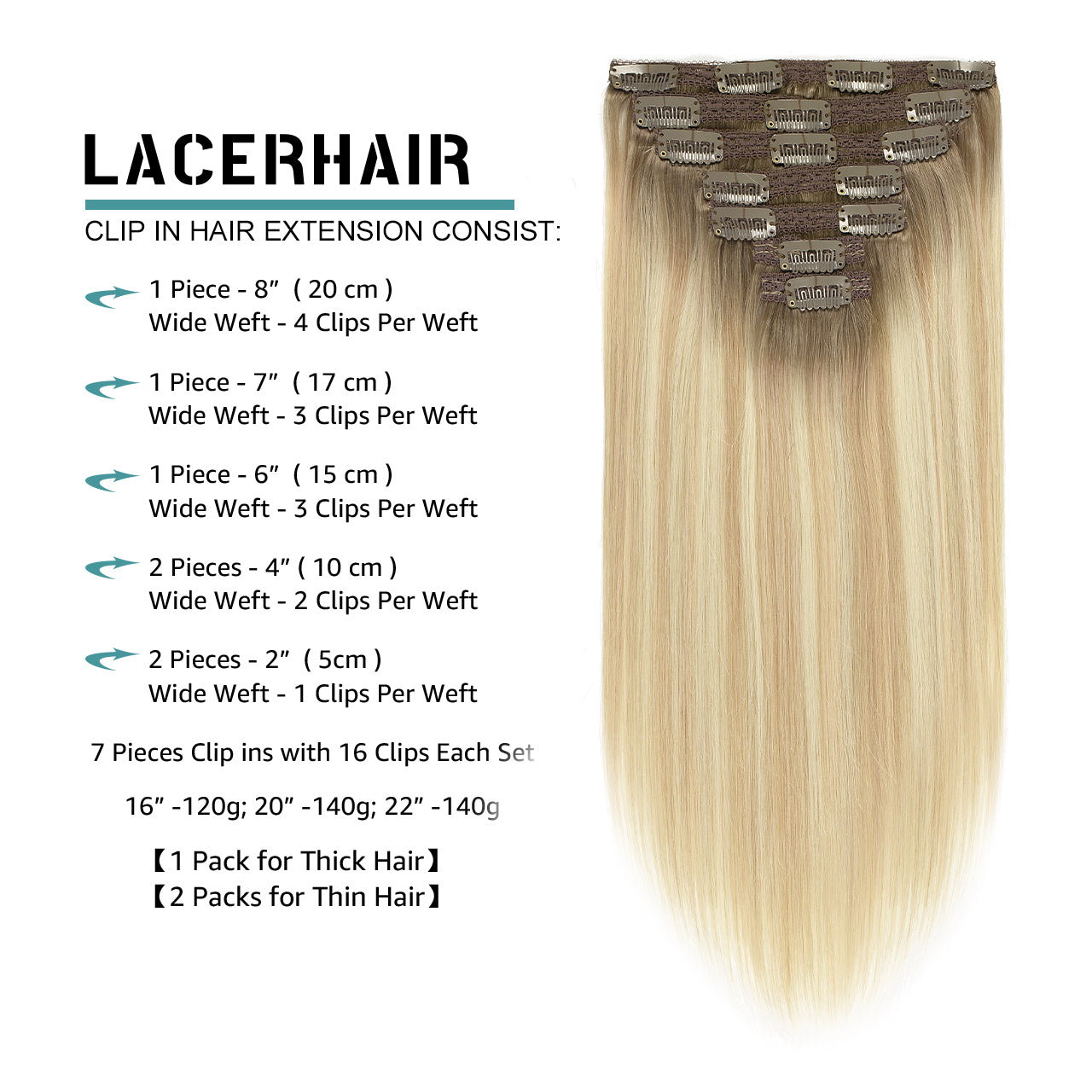 Hair Extensions Clip in Human Hair Clip in Real Natural Hair Extensions lacerhairofficial