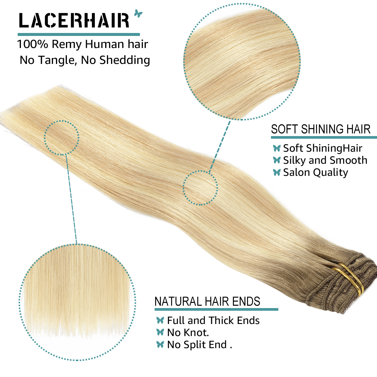 Hair Extensions Clip in Human Hair Clip in Real Natural Hair Extensions lacerhairofficial