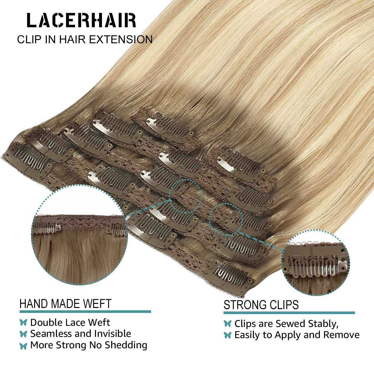 Hair Extensions Clip in Human Hair Clip in Real Natural Hair Extensions lacerhairofficial