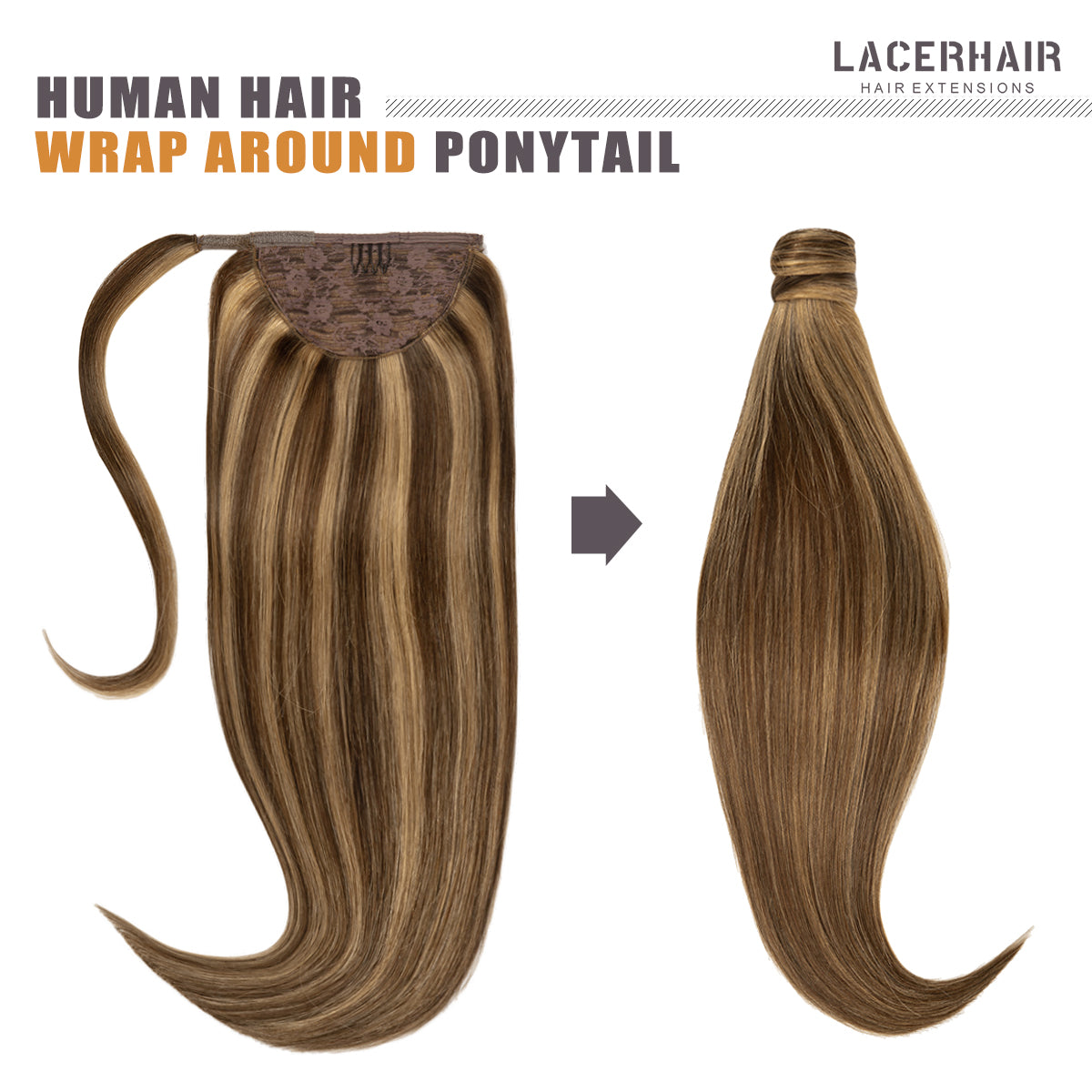 Human Hair Ponytail Wrap Around Ponytail Human Hair Extensions with Invisible Comb blonde clip - lacerhairofficial