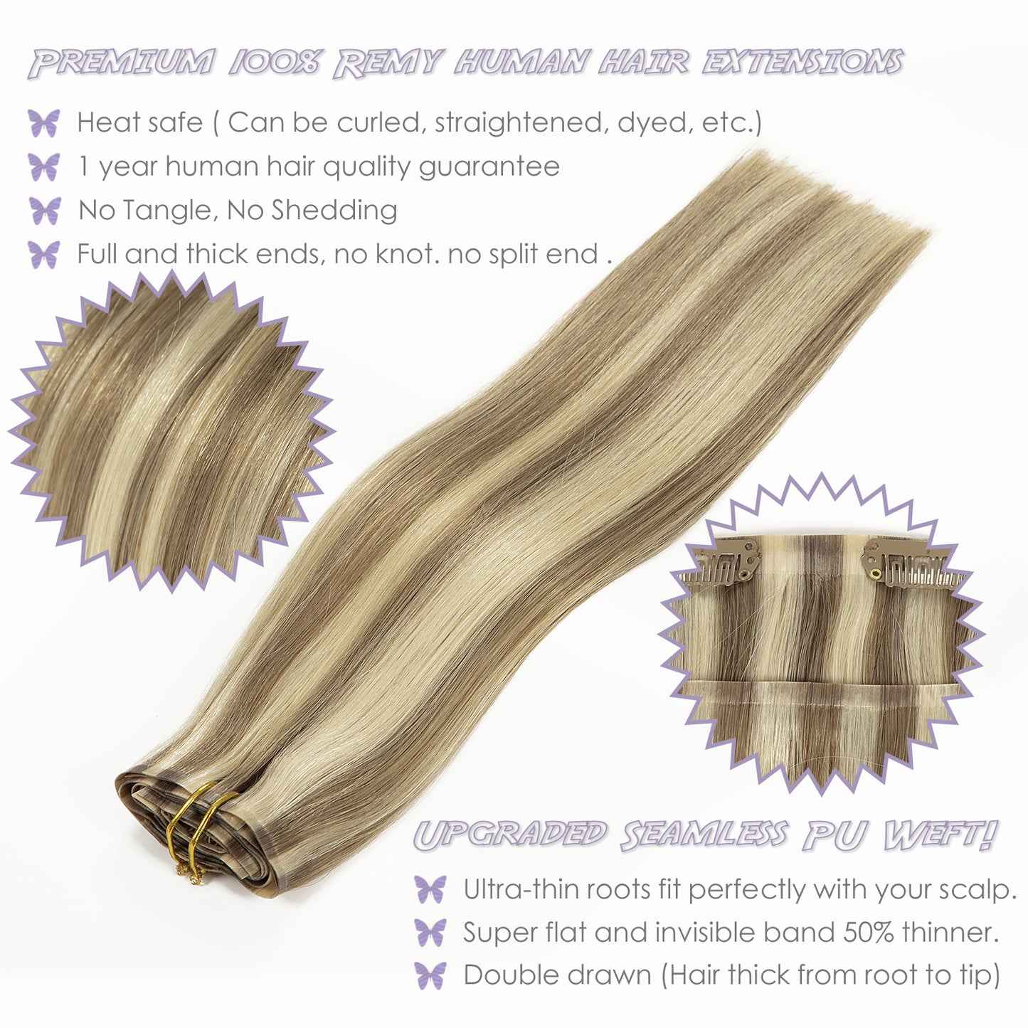 Hair Seamless Clip in Hair Extensions Virgin Human Hair Ultra Thin PU Weft Natural Hair Extensions Clip in Extensions lacerhairofficial