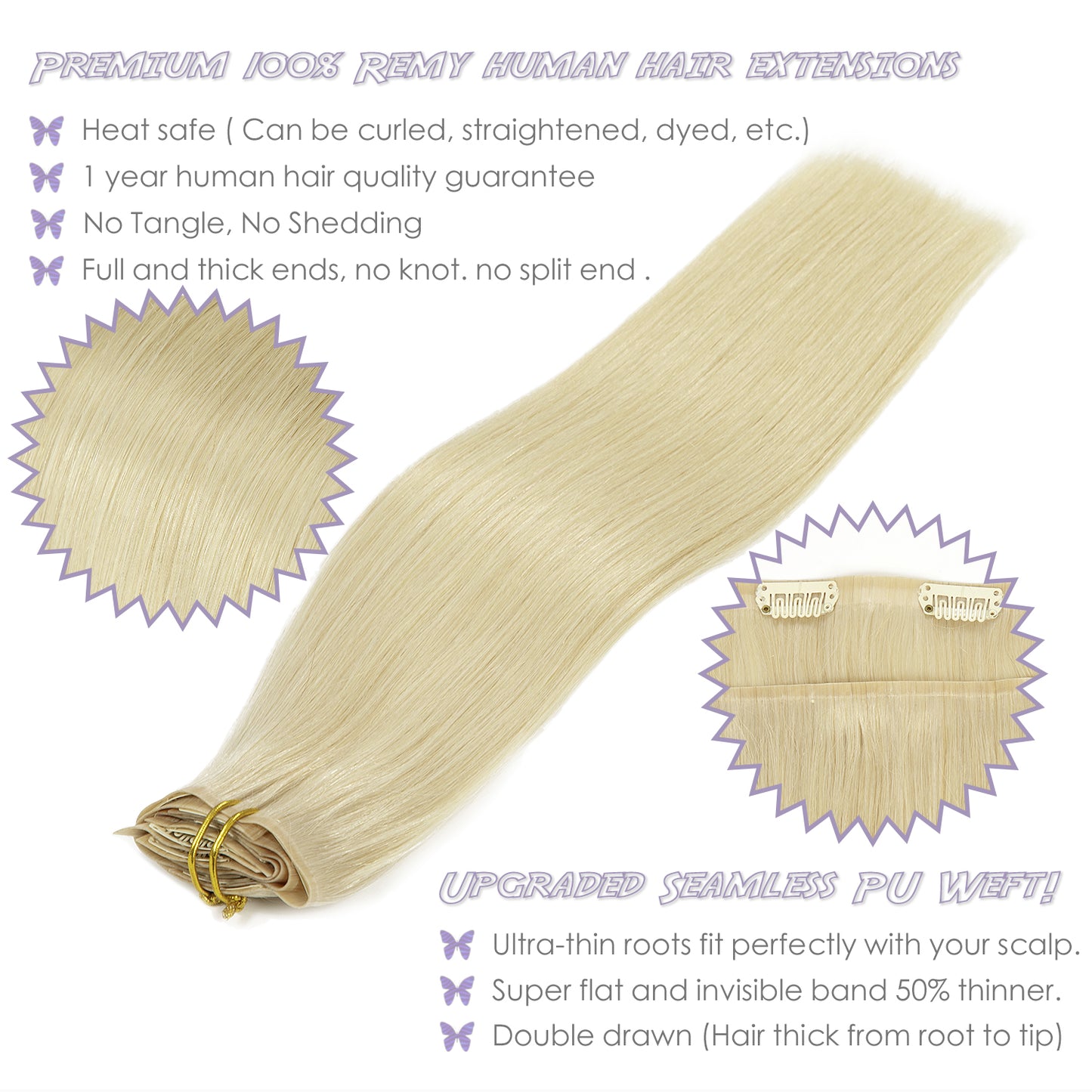 Hair Seamless Clip in Hair Extensions Virgin Human Hair Ultra Thin PU Weft Natural Hair Extensions Clip in Extensions lacerhairofficial