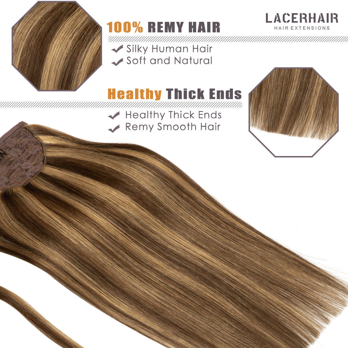 Human Hair Ponytail Wrap Around Ponytail Human Hair Extensions with Invisible Comb blonde clip - lacerhairofficial