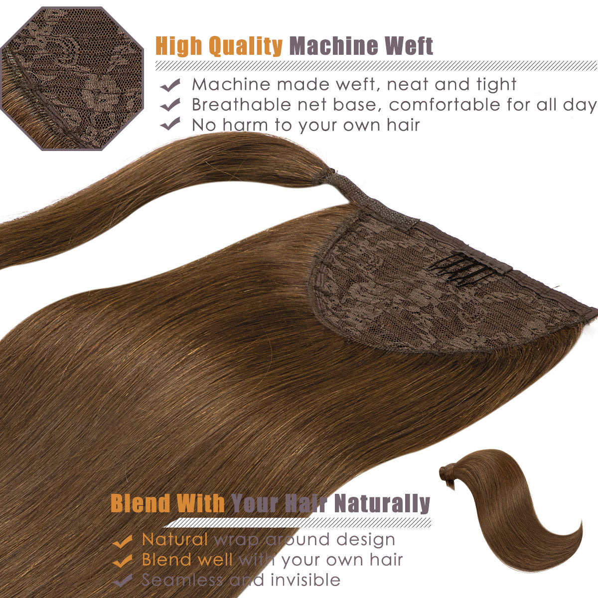 Human Hair Ponytail Wrap Around Ponytail Human Hair Extensions with Invisible Comb blonde clip lacerhairofficial