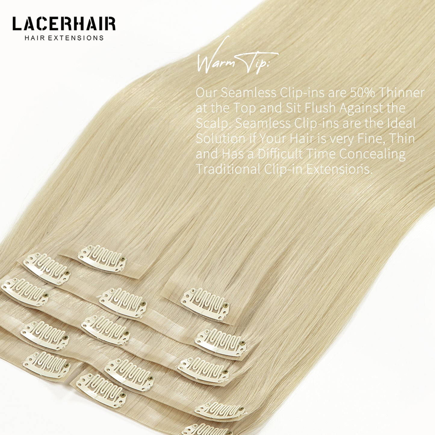 Hair Seamless Clip in Hair Extensions Virgin Human Hair Ultra Thin PU Weft Natural Hair Extensions Clip in Extensions lacerhairofficial