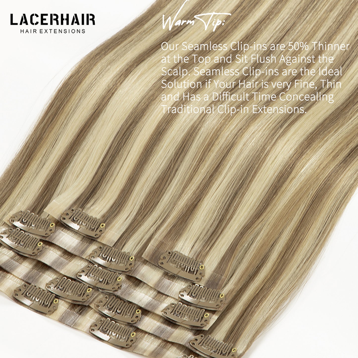 Hair Seamless Clip in Hair Extensions Virgin Human Hair Ultra Thin PU Weft Natural Hair Extensions Clip in Extensions lacerhairofficial