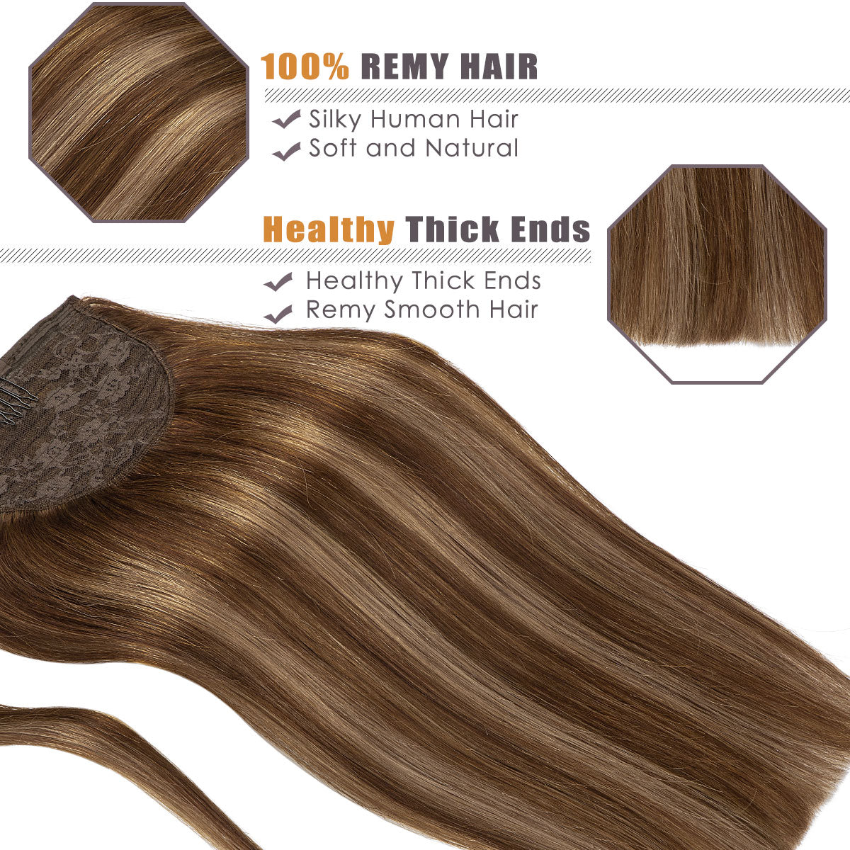 Human Hair Ponytail Wrap Around Ponytail Human Hair Extensions with Invisible Comb blonde clip - lacerhairofficial