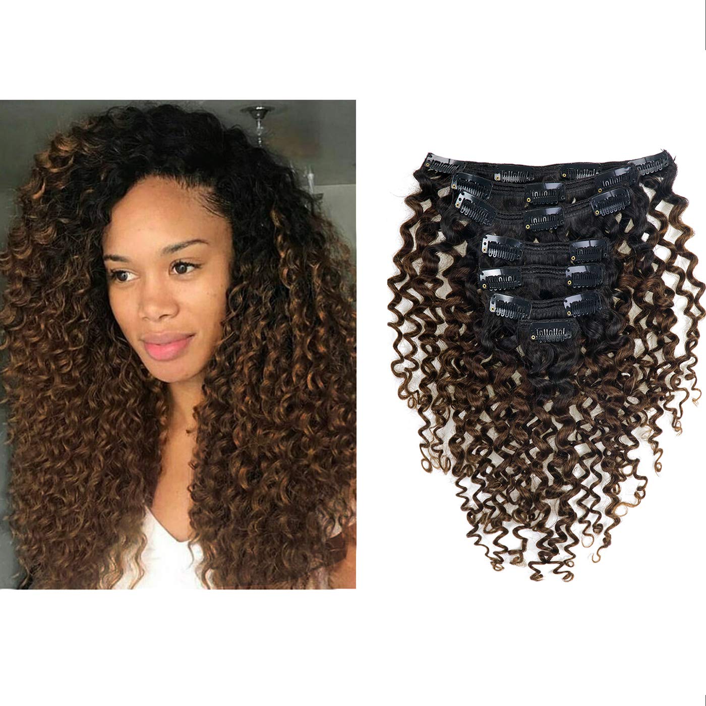 Clip in Human Hair Extensions Afro Jerry Curly 3B 3C Real Hair