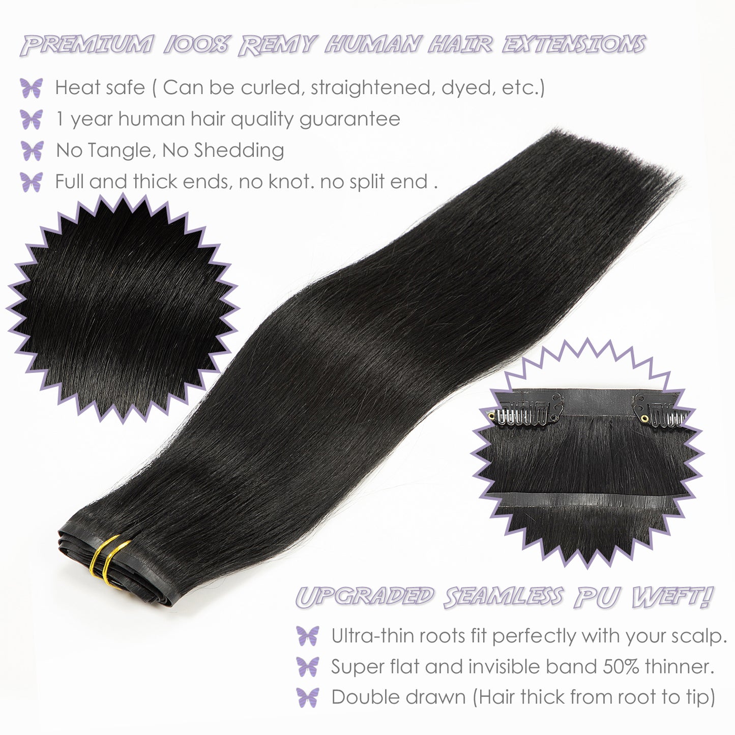 Hair Seamless Clip in Hair Extensions Hair Ultra Thin PU Weft Natural Hair Extensions Clip in Extensions lacerhairofficial