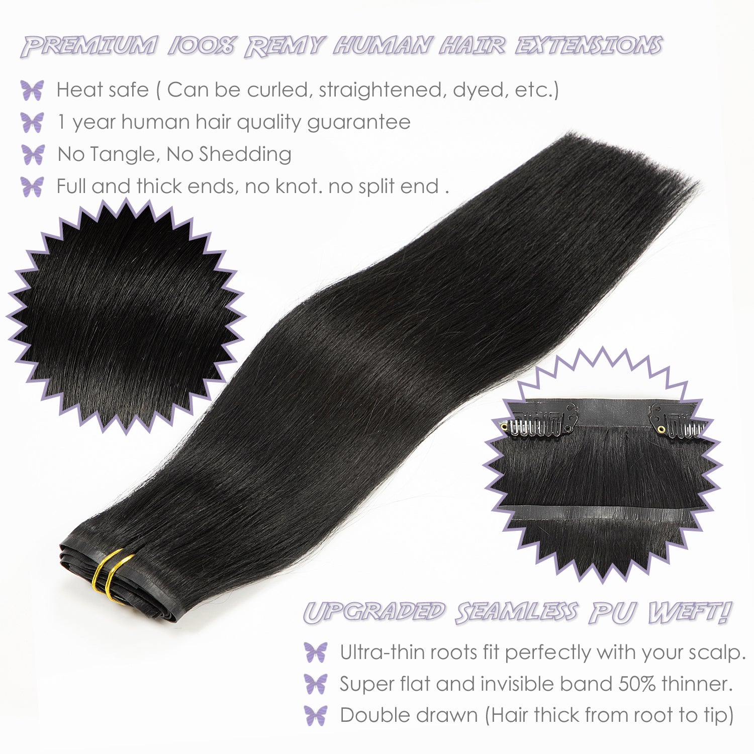 Hair Seamless Clip in Hair Extensions Hair Ultra Thin PU Weft Natural Hair Extensions Clip in Extensions lacerhairofficial