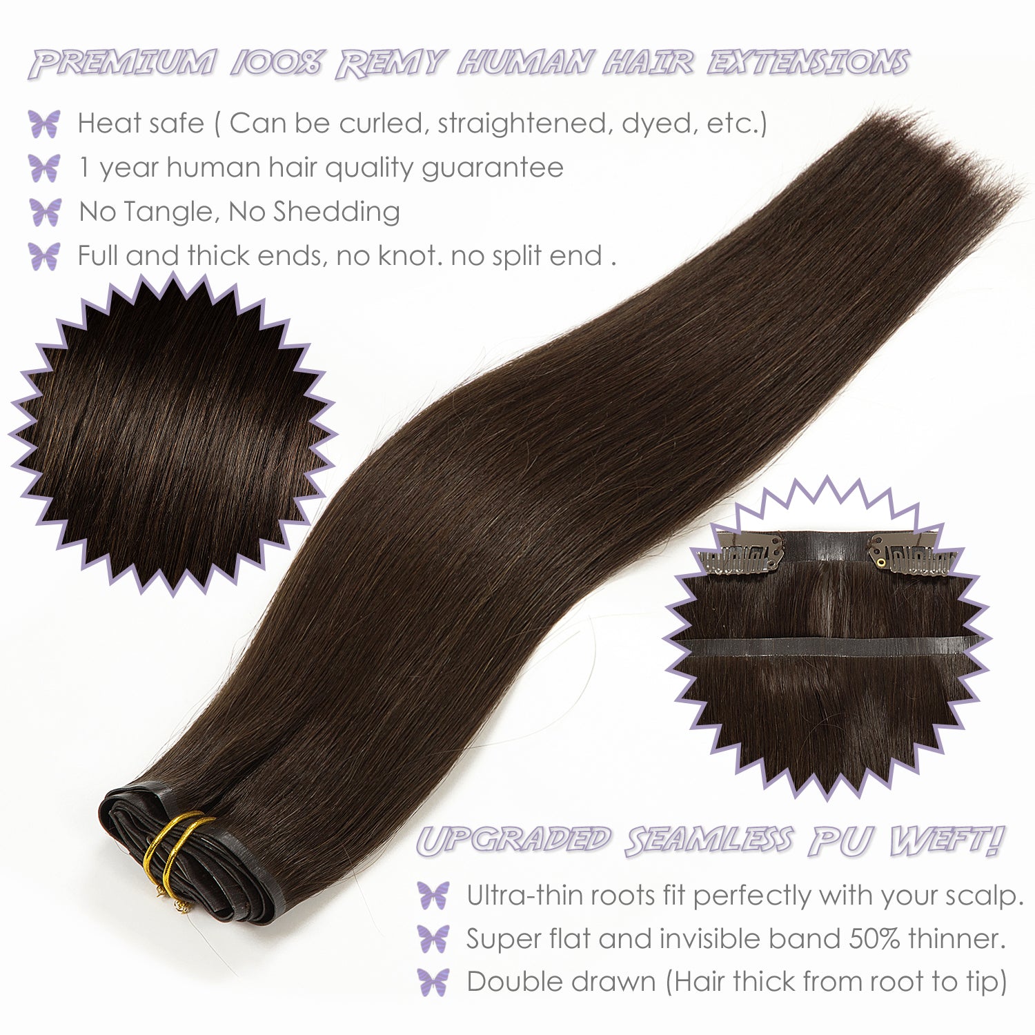 Hair Seamless Clip in Hair Extensions Virgin Human Hair Ultra Thin PU Weft Natural Hair Extensions Clip in Extensions lacerhairofficial