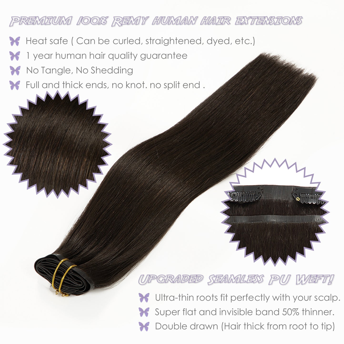 Hair Seamless Clip in Hair Extensions Virgin Human Hair Ultra Thin PU Weft Natural Hair Extensions Clip in Extensions lacerhairofficial
