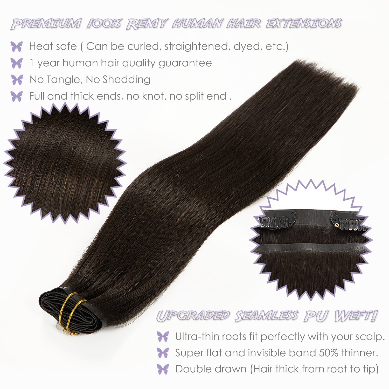 Hair Seamless Clip in Hair Extensions Virgin Human Hair Ultra Thin PU Weft Natural Hair Extensions Clip in Extensions lacerhairofficial