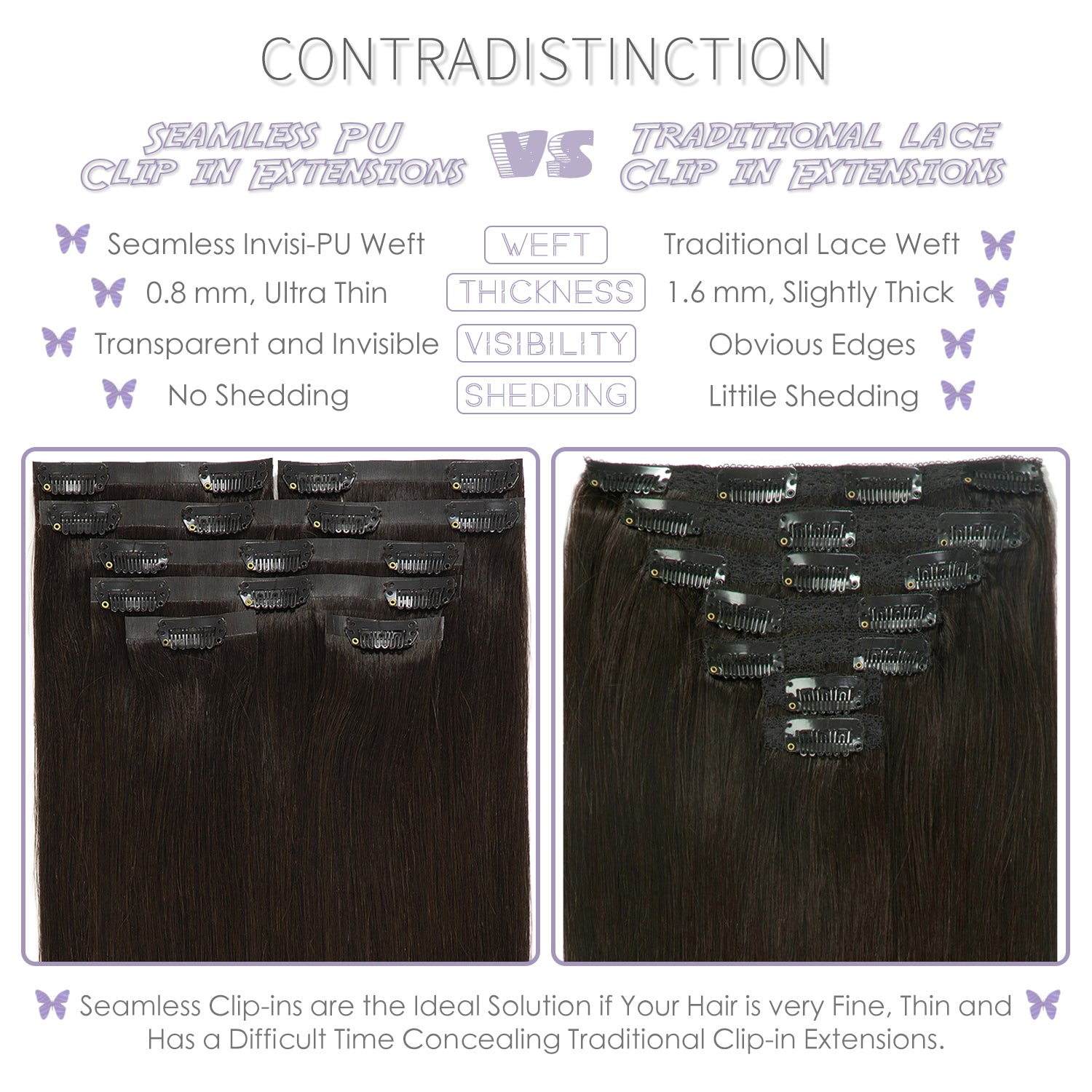 Hair Seamless Clip in Hair Extensions Virgin Human Hair Ultra Thin PU Weft Natural Hair Extensions Clip in Extensions lacerhairofficial