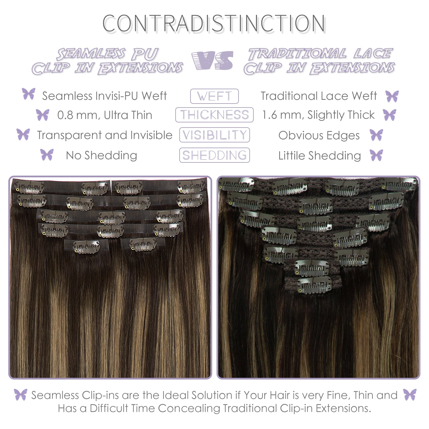 Hair Seamless Clip in Hair Extensions Human Hair Ultra Thin PU Weft Naturons Hair Extensions Clip in Extension lacerhairofficial