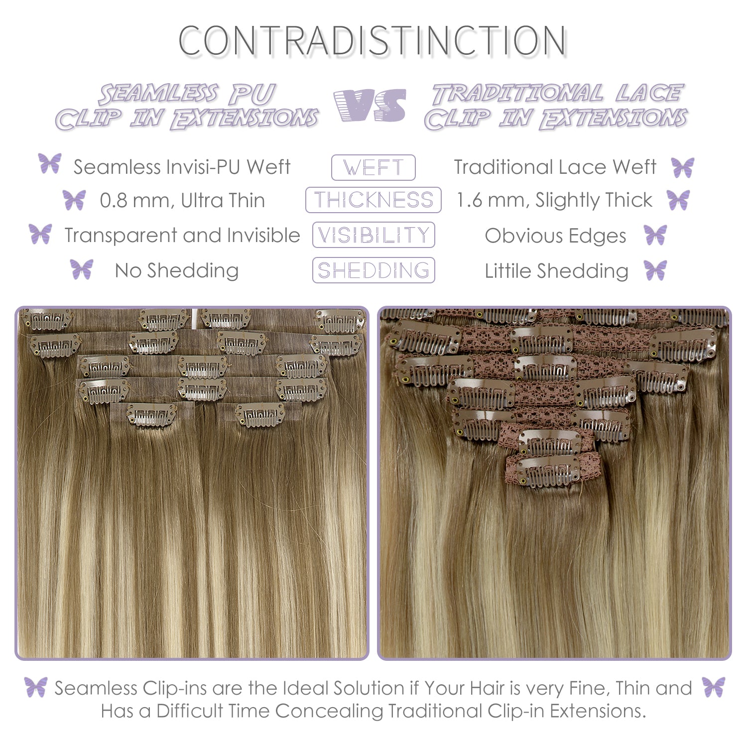 Hair Seamless Clip in Hair Extensions Human Hair Ultra Thin PU Weft Natural Hair Extensions Clip in Extensions lacerhairofficial