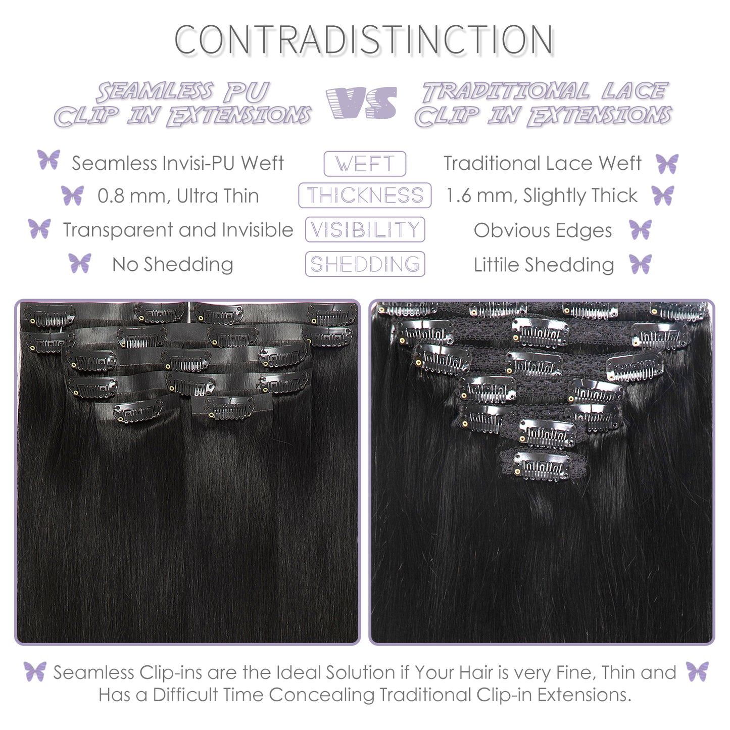 Hair Seamless Clip in Hair Extensions Hair Ultra Thin PU Weft Natural Hair Extensions Clip in Extensions lacerhairofficial