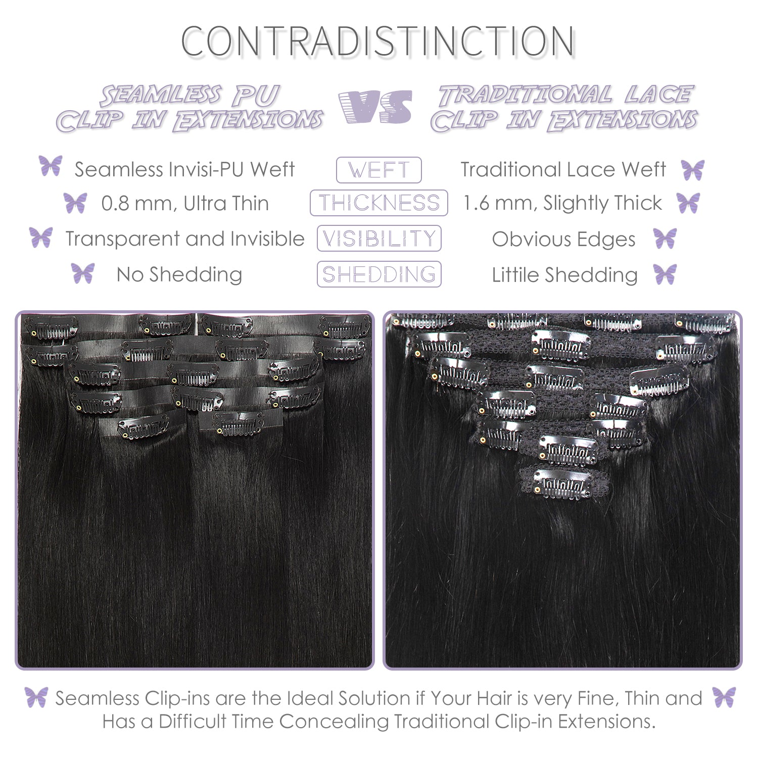 Hair Seamless Clip in Hair Extensions Hair Ultra Thin PU Weft Natural Hair Extensions Clip in Extensions lacerhairofficial