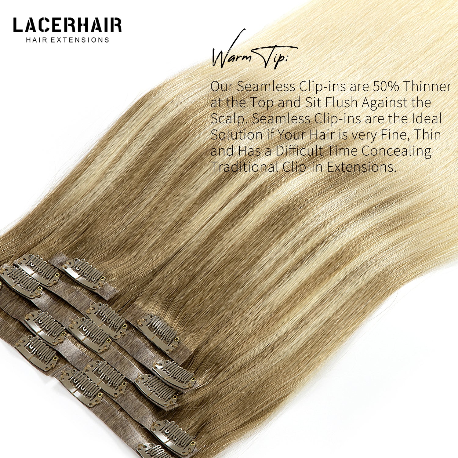 Hair Seamless Clip in Hair Extensions Human Hair Ultra Thin PU Weft Natural Hair Extensions Clip in Extensions lacerhairofficial