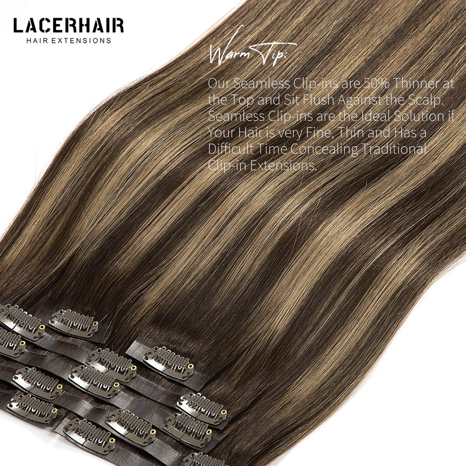 Hair Seamless Clip in Hair Extensions Human Hair Ultra Thin PU Weft Naturons Hair Extensions Clip in Extension lacerhairofficial