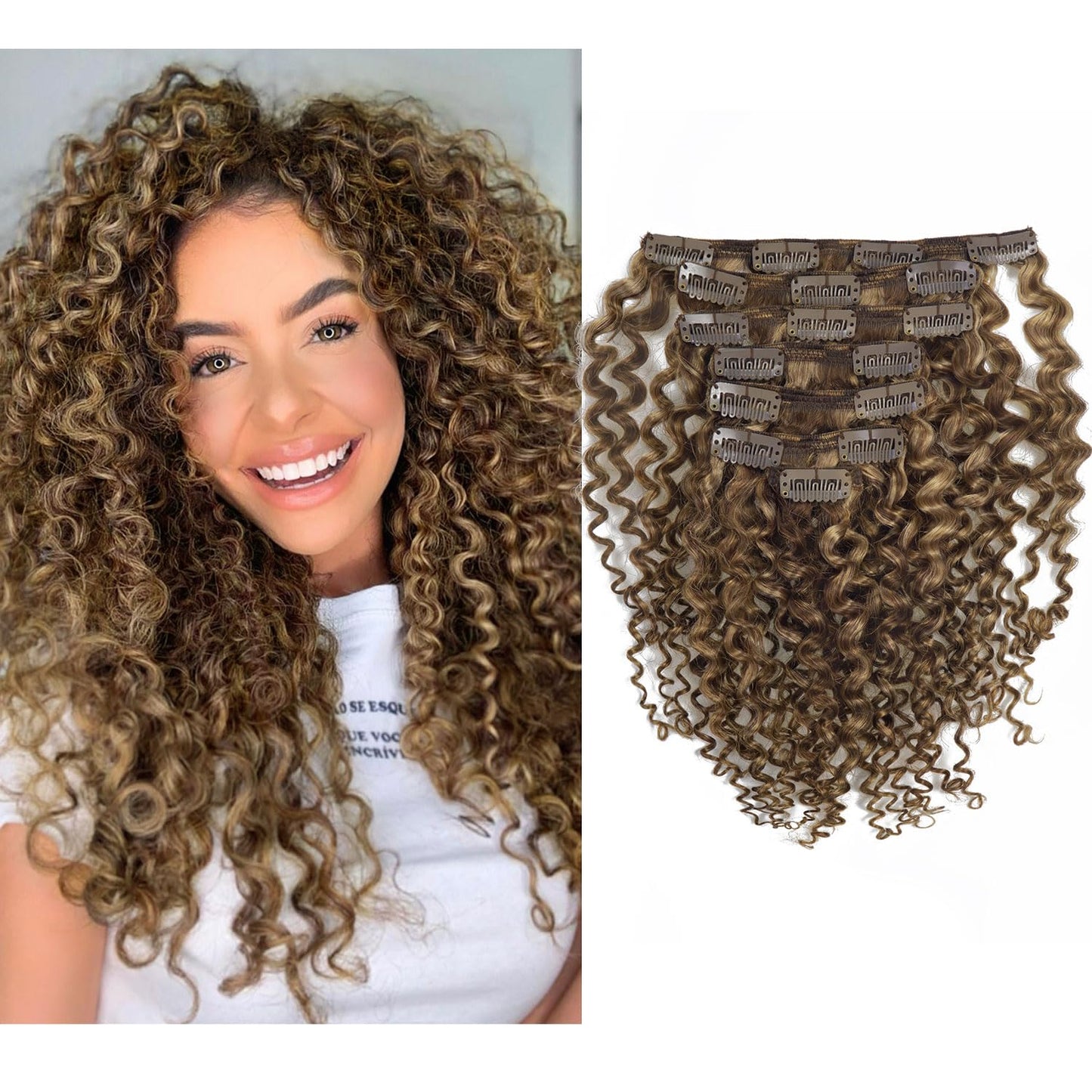 Clip in Human Hair Extensions Afro Jerry Curly 3B 3C Real Hair