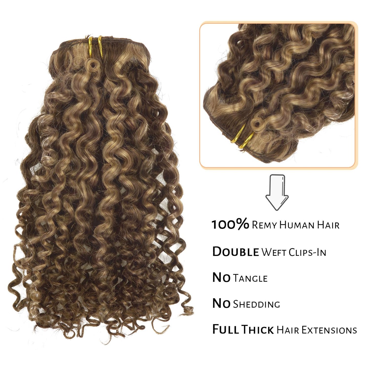 Clip in Human Hair Extensions Afro Jerry Curly 3B 3C Real Hair