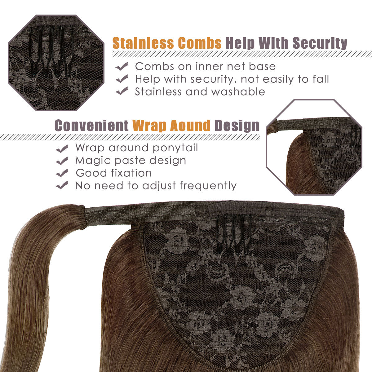 Human Hair Ponytail Wrap Around Ponytail Human Hair Extensions with Invisible Comb blonde clip - lacerhairofficial