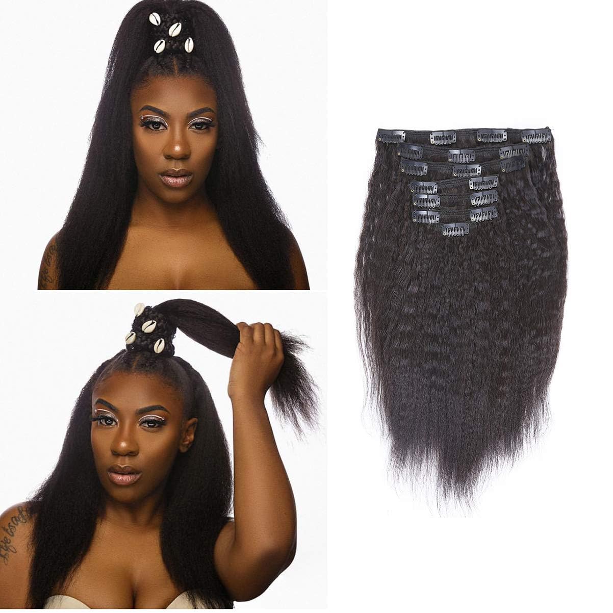 Clip in Human Hair Extensions Afro Jerry Curly 3B 3C Real Hair